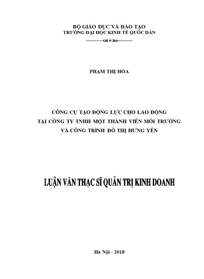 image for page Công cụ tạo động lực cho lao động tại công ty tnhh một thành viên môi trường và công trình đô thị hưng yên 2018