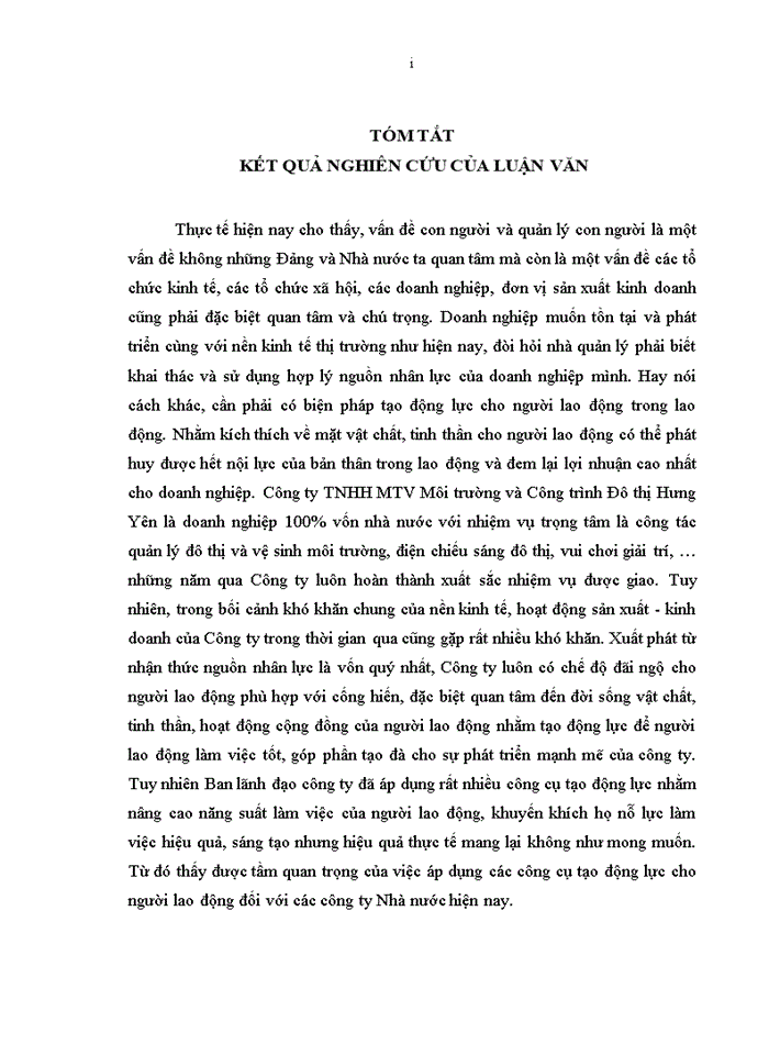 image for page Công cụ tạo động lực cho lao động tại công ty tnhh một thành viên môi trường và công trình đô thị hưng yên 2018