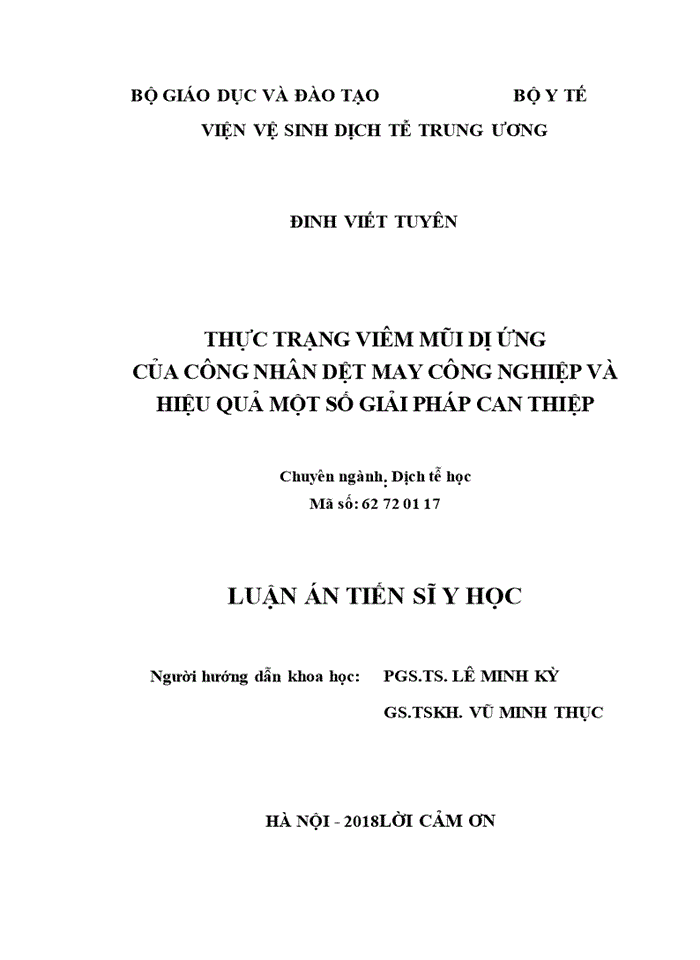 image for page Thực trạng viêm mũi dị ứng  của công nhân dệt may công nghiệp và hiệu quả một số giải pháp can thiệp  2018