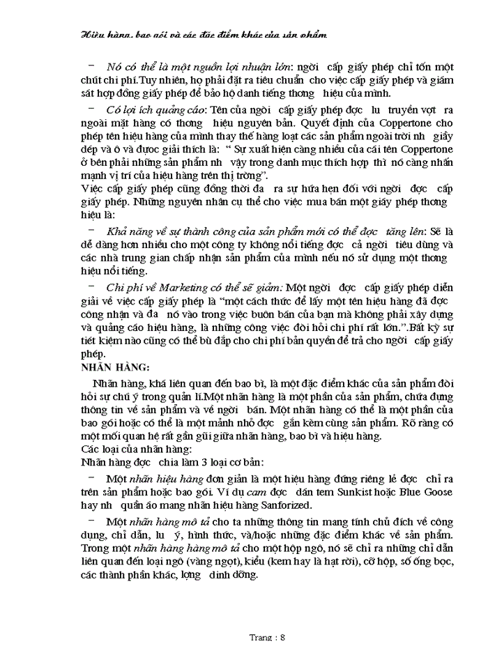 image for page Hiệu hàng, bao gói và các đặc điểm khác của sản phẩm