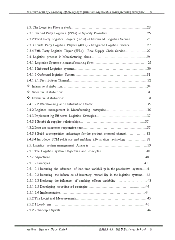 Master Thesis of enhancing efficiency of logistics management in manufacturing enterprise