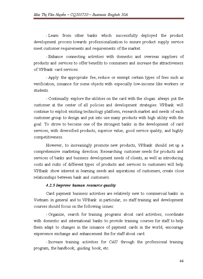 image for page Some solutions to enhance and develop VPSuper card business at VPBank branch in Nam Dinh province