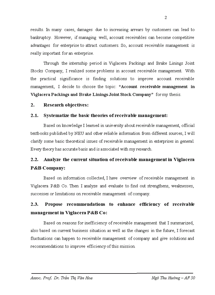 image for page Account Receivable Management in Viglacera Packings and Brake Linings Joint Stock Company