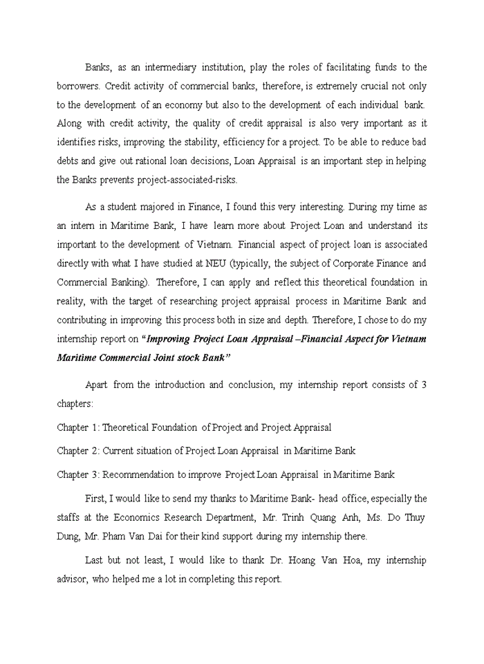 image for page Improving Project Loan Appraisal –Financial Aspect for Vietnam Maritime Commercial Joint stock Bank