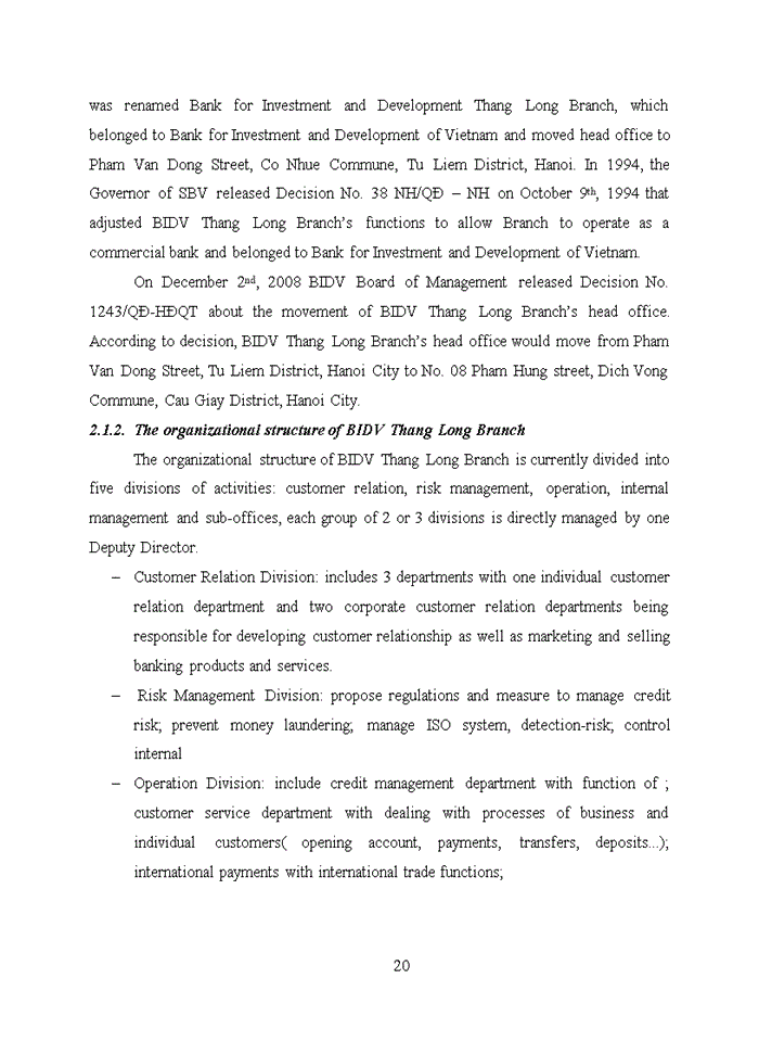 image for page Improving credit risk management in the Bank for Investment and Development of Vietnam – Thang Long Branch