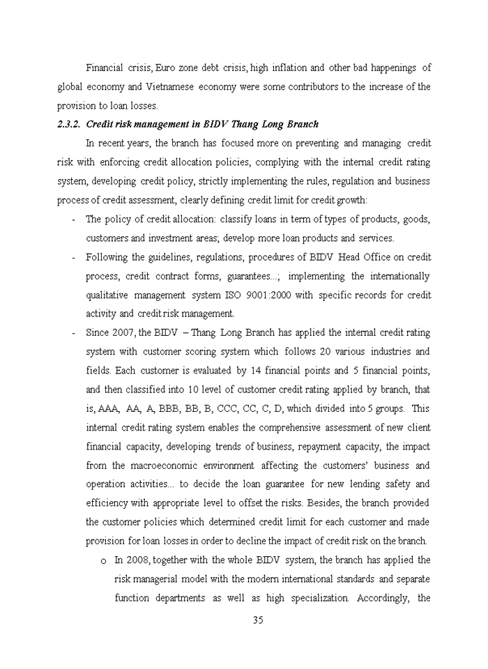 image for page Improving credit risk management in the Bank for Investment and Development of Vietnam – Thang Long Branch