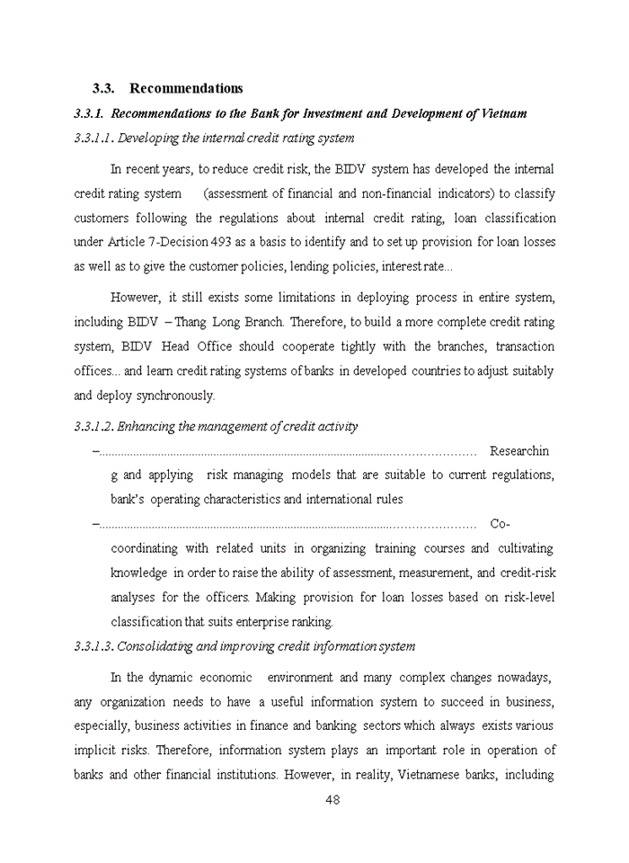 image for page Improving credit risk management in the Bank for Investment and Development of Vietnam – Thang Long Branch