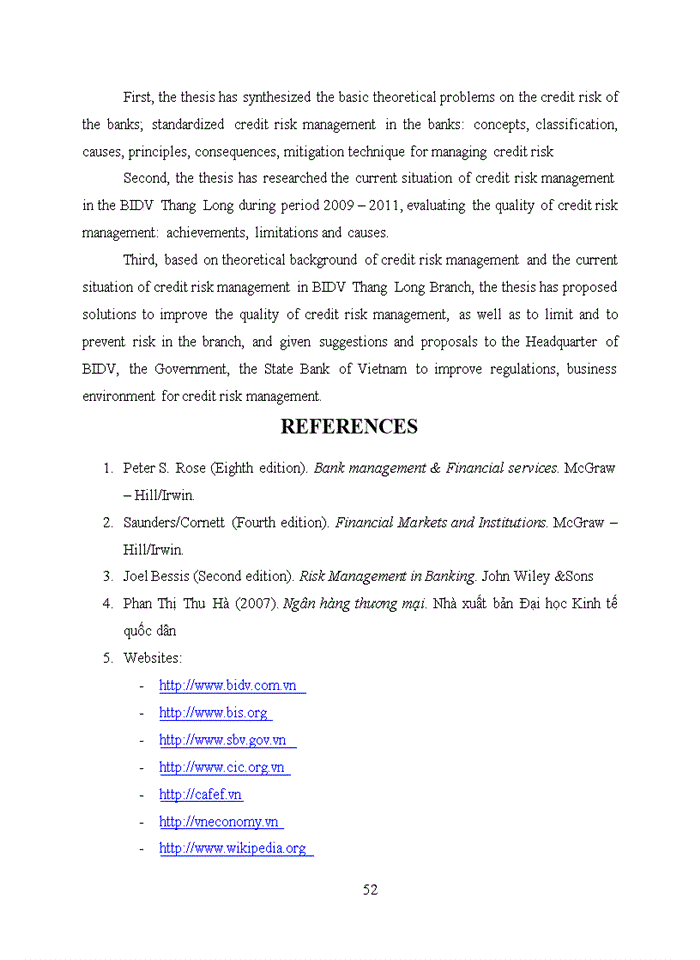image for page Improving credit risk management in the Bank for Investment and Development of Vietnam – Thang Long Branch
