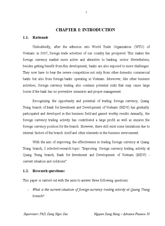 image for page Improving the effectiveness of foreign currency trading activity at quang trung branch, bank for investment and development of vietnam (bidv