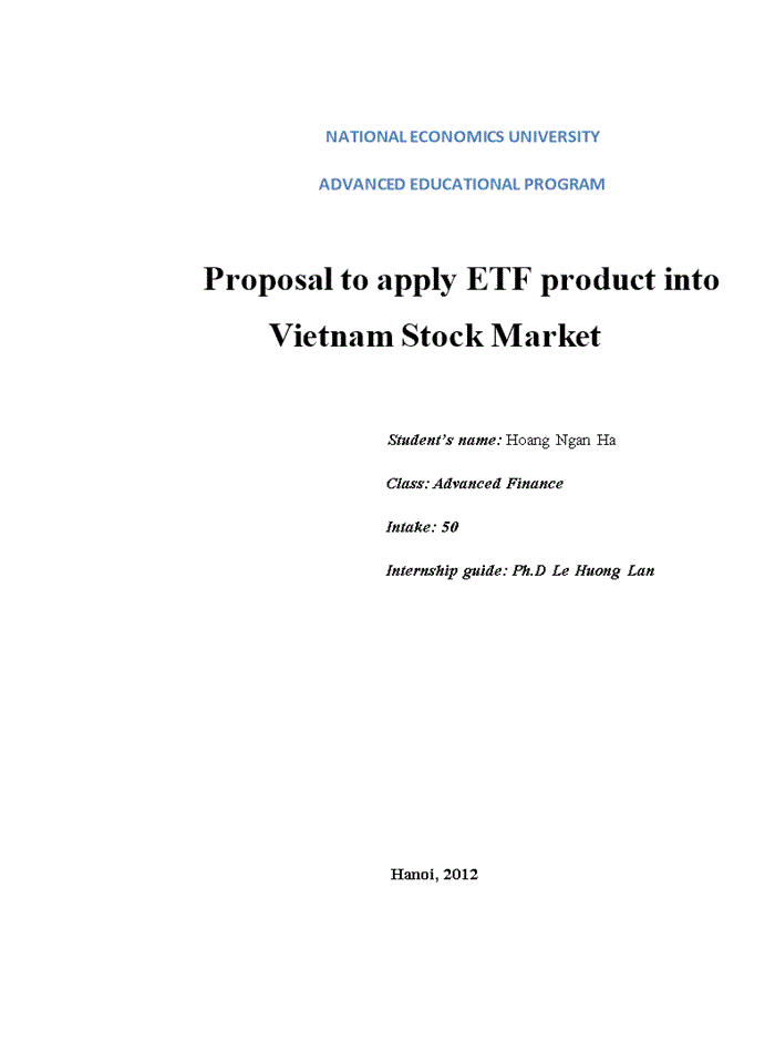 Proposal to apply ETF product into Vietnam Stock Market