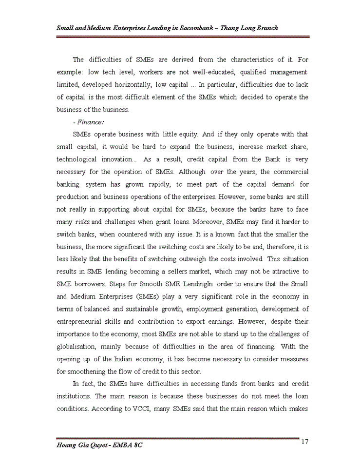 image for page Small and Medium Enterprises Lending in Sacombank – Thang Long Branch