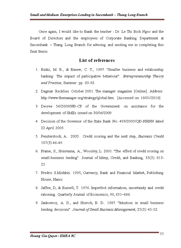 image for page Small and Medium Enterprises Lending in Sacombank – Thang Long Branch