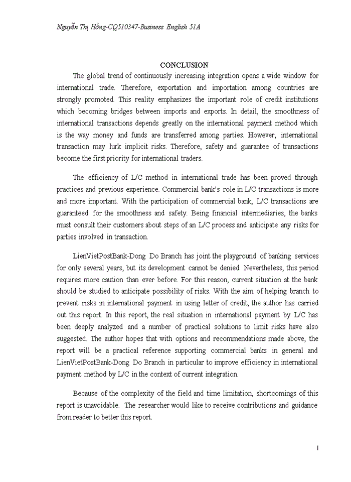 image for page Solutions to limit risks in international payment by using l/c at lienvietpostbank-dong do branch