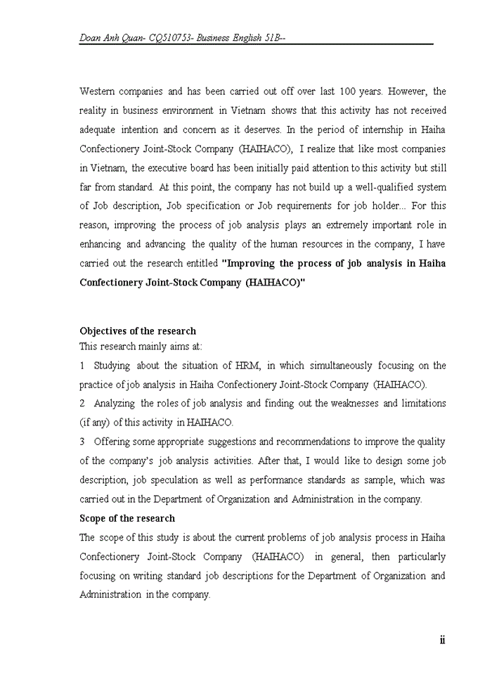 image for page Improving the process of job analysis in haiha confectionery joint-stock company haihaco