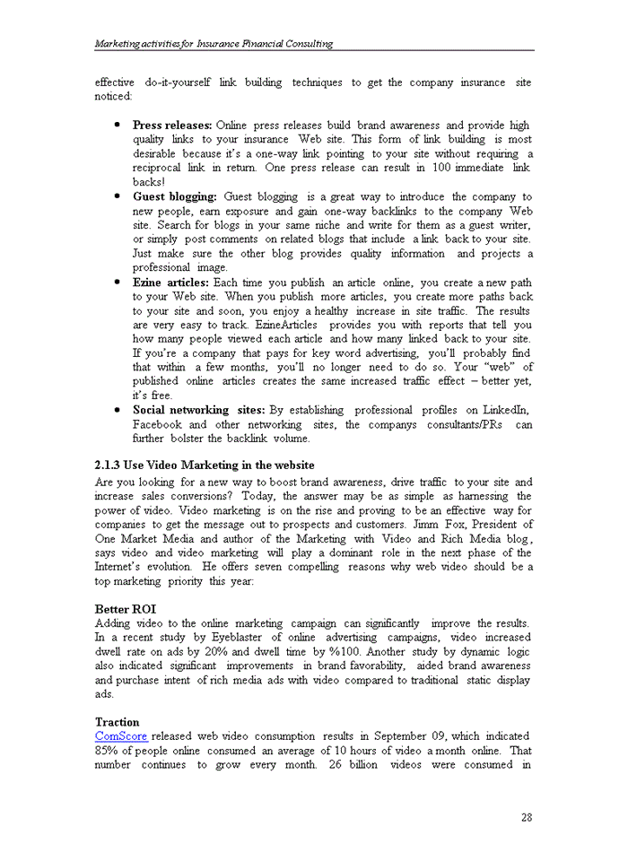 image for page Marketing activities at insurance financial  consulting