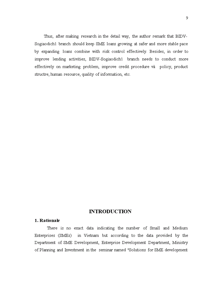 image for page Improving lending activities for smes at joint stock commercial bank for investment and development of viet nam – sogiaodich 1 branch