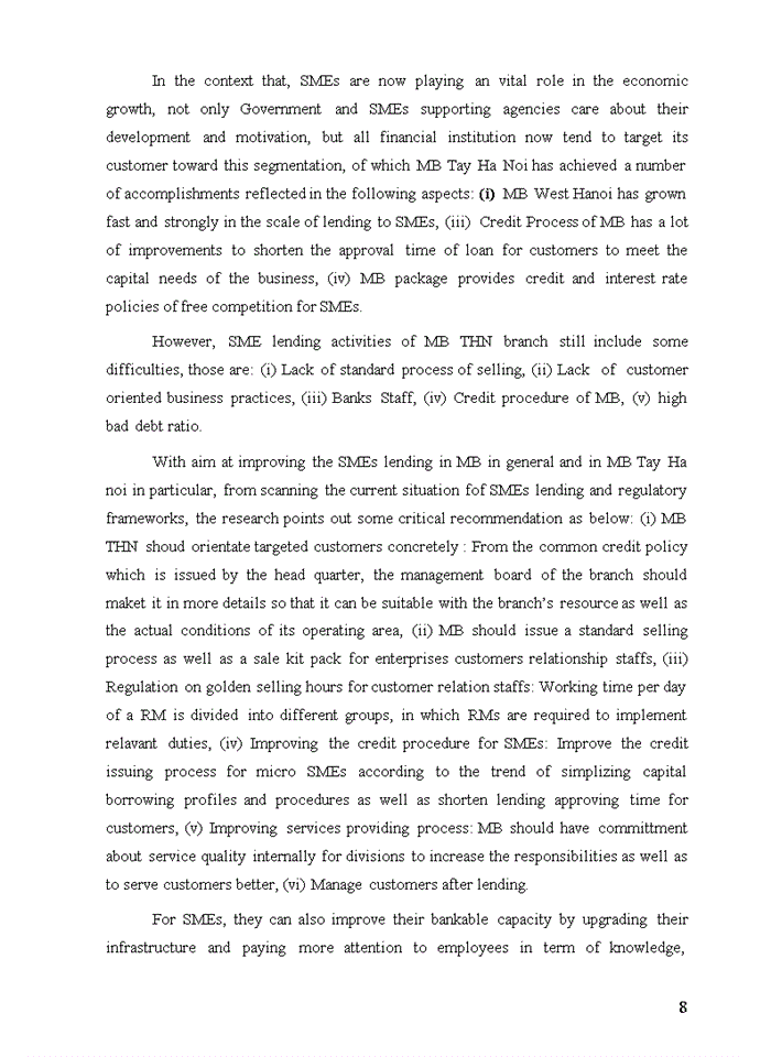 image for page Enhancing lending activities to small and medium sized enterprises in military bank  tay ha noi branch