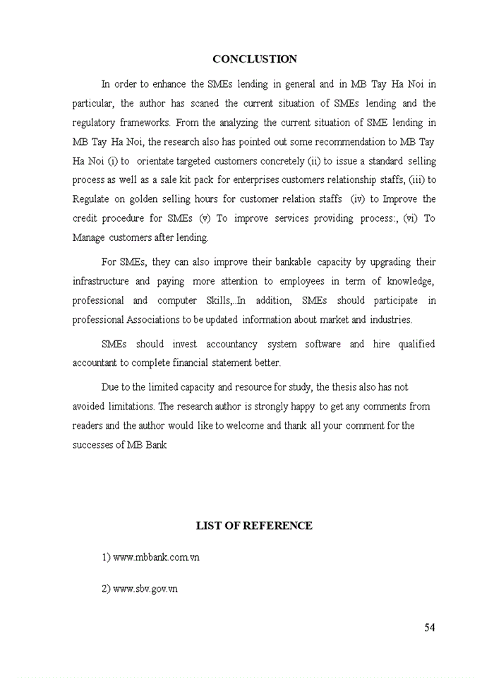 image for page Enhancing lending activities to small and medium sized enterprises in military bank  tay ha noi branch