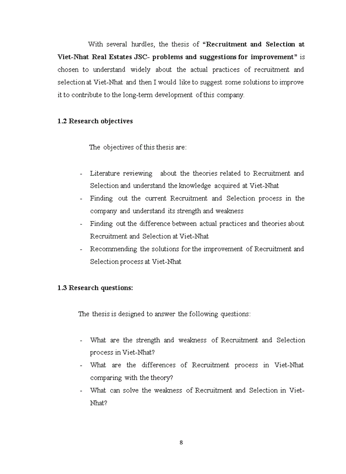 image for page The recruitment and selection process in viet nhat real estate joint stock company