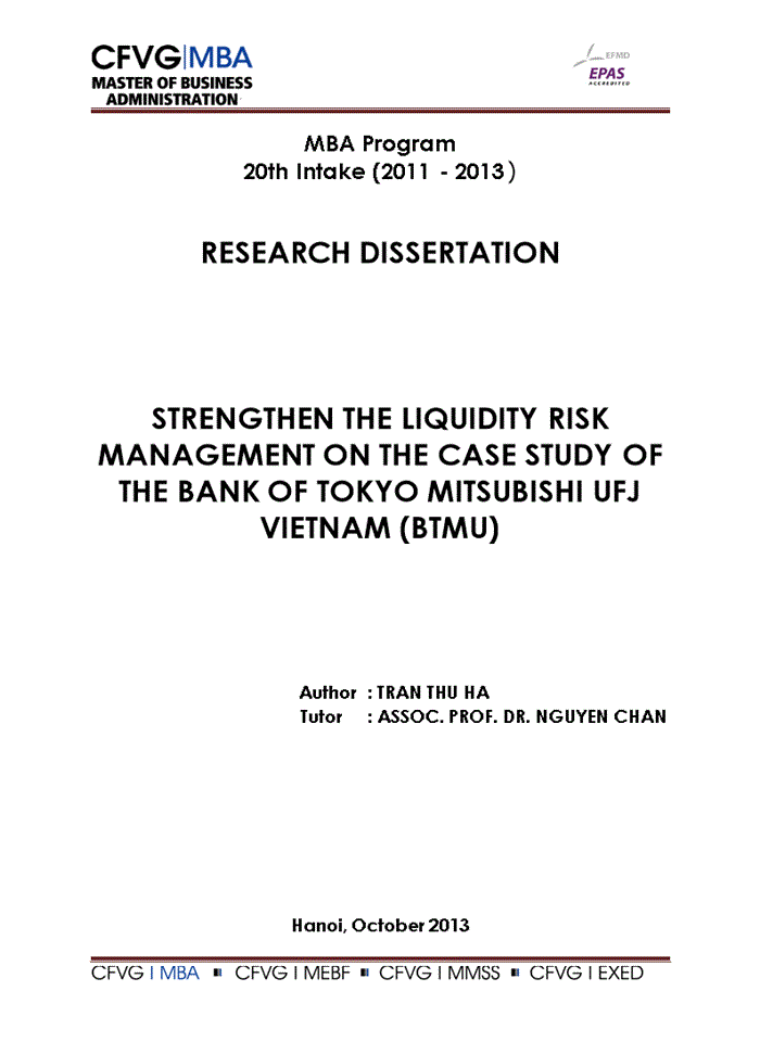image for page Strengthen the liquidity risk management on the case study of the bank of tokyo mitsubishi ufj vietnam (btmu)