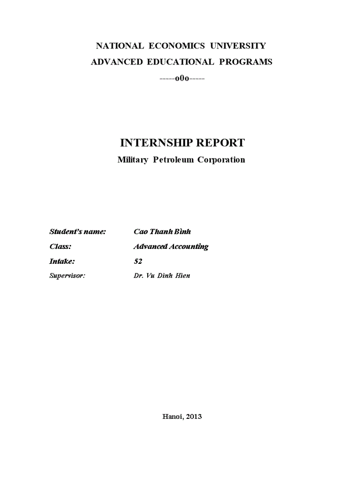 Internship report military petroleum corporation