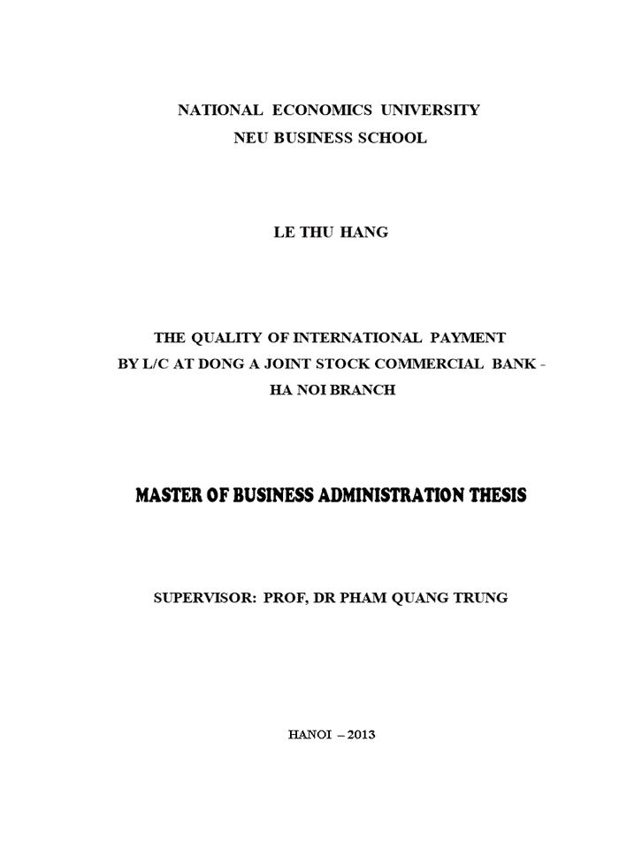 image for page The quality of international payment by l/c at dong a joint stock commercial bank - ha noi branch