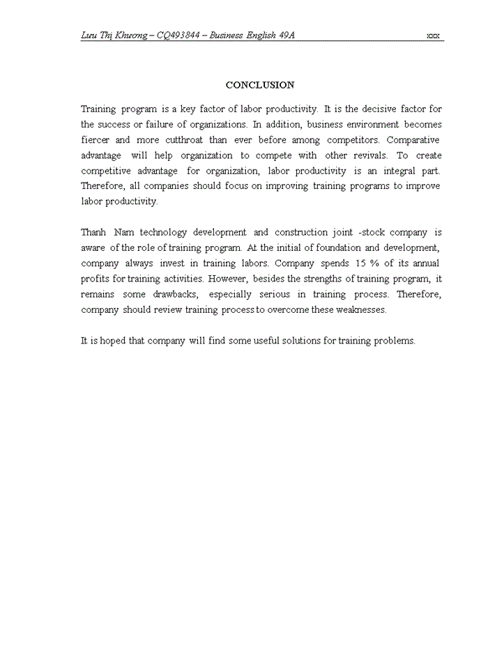 image for page Improving training programs to increase revenue of thanh nam technology development and construction joint – stock company