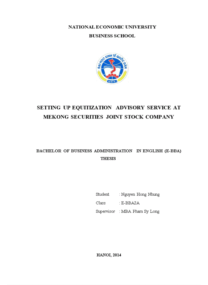 Setting up equitization advisory service at mekong securities joint stock company