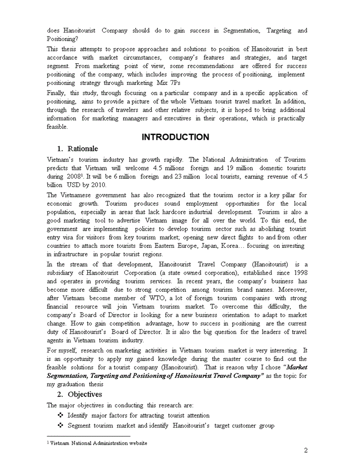image for page Market Segmentation, Targeting and Positioning of Hanoitourist Travel Company