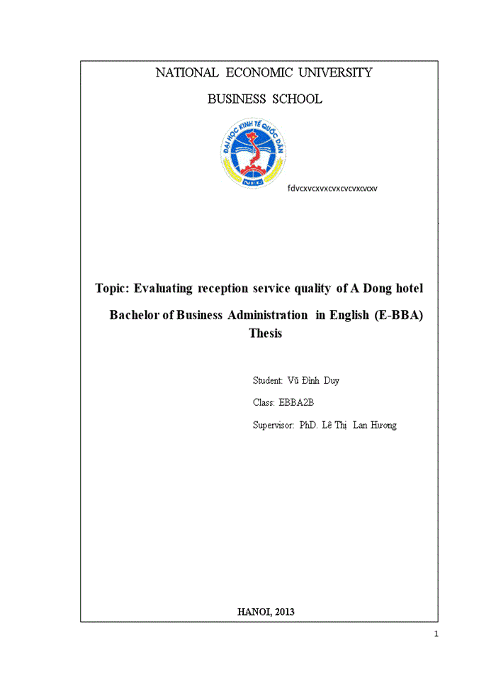 Evaluating reception service quality of A Dong hotel Bachelor of Business Administration in English (E-BBA) Thesis
