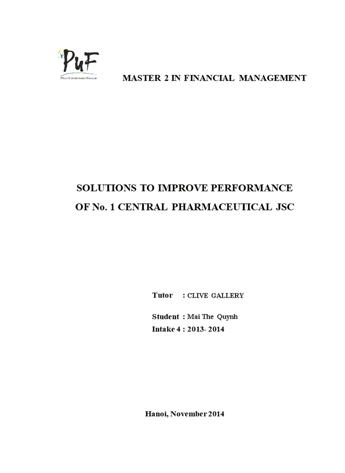 image for page Solutions to improve performance of no. 1 central pharmaceutical jsc