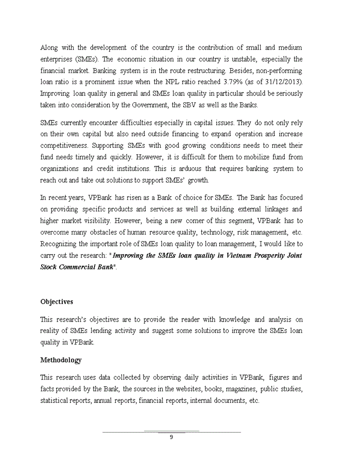 image for page Improving the SMEs loan quality in Vietnam Prosperity Joint Stock Commercial Bank