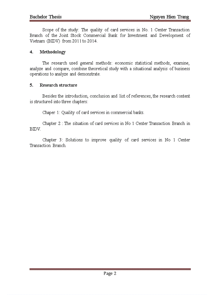 image for page Improving the quality of card services at No. 1 Center Transaction Branch of the Joint Stock Commercial Bank for Investment and Development of Vietnam (BIDV)
