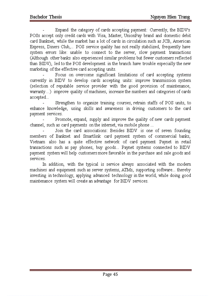 image for page Improving the quality of card services at No. 1 Center Transaction Branch of the Joint Stock Commercial Bank for Investment and Development of Vietnam (BIDV)