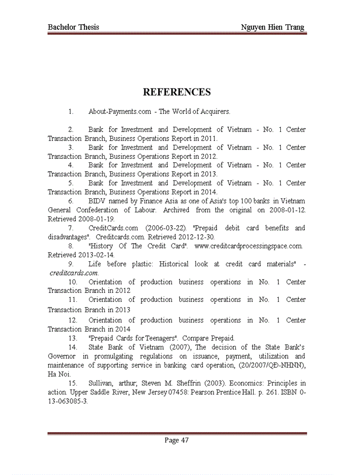 image for page Improving the quality of card services at No. 1 Center Transaction Branch of the Joint Stock Commercial Bank for Investment and Development of Vietnam (BIDV)