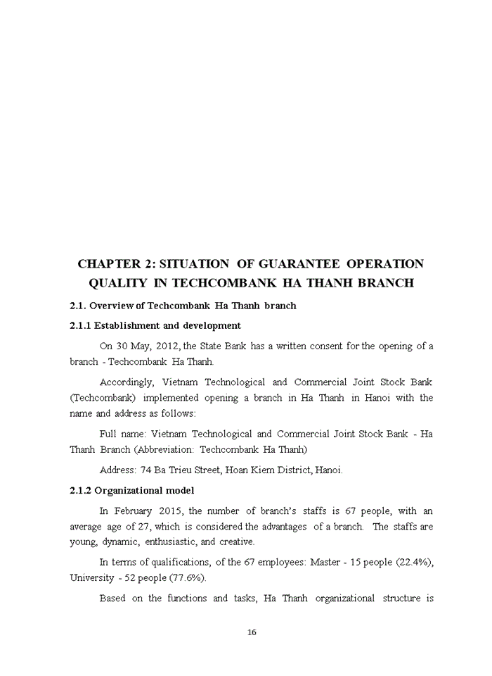 image for page Improving quality of guarantee operations in Techcombank – Ha Thanh branch