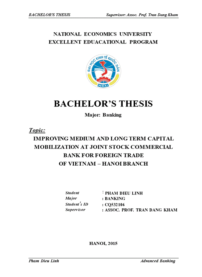 Improving medium and long term capital mobilization at joint stock commercial bank for foreign trade of vietnam – hanoi branch