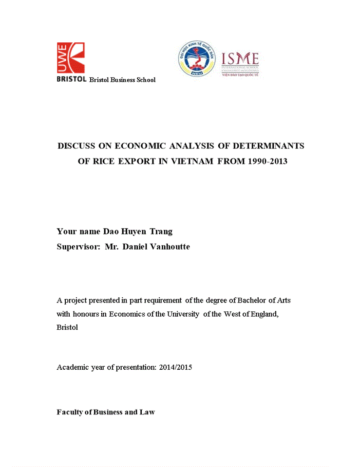 image for page Discuss on economic analysis of determinants of rice export in vietnam from 1990-2013