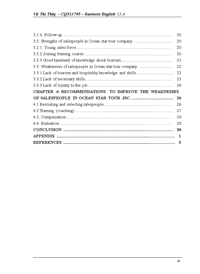 Assessing sales capability of salespeople in ocean star tour joint stock company