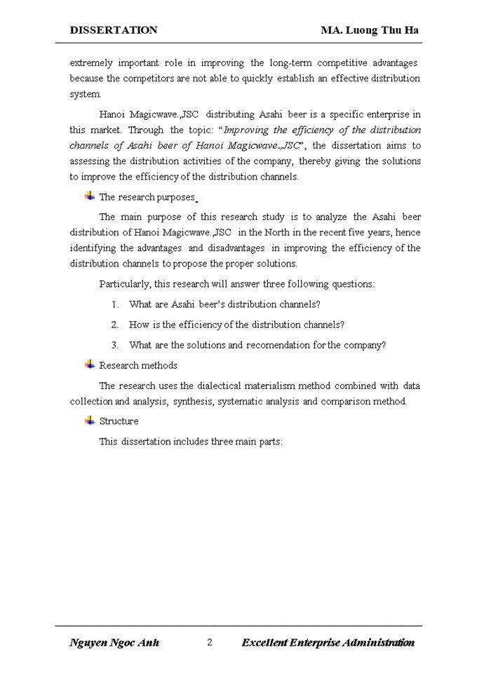 image for page Improving the efficiency of the distribution channels of Asahi beer of Hanoi Magicwave.,JSC