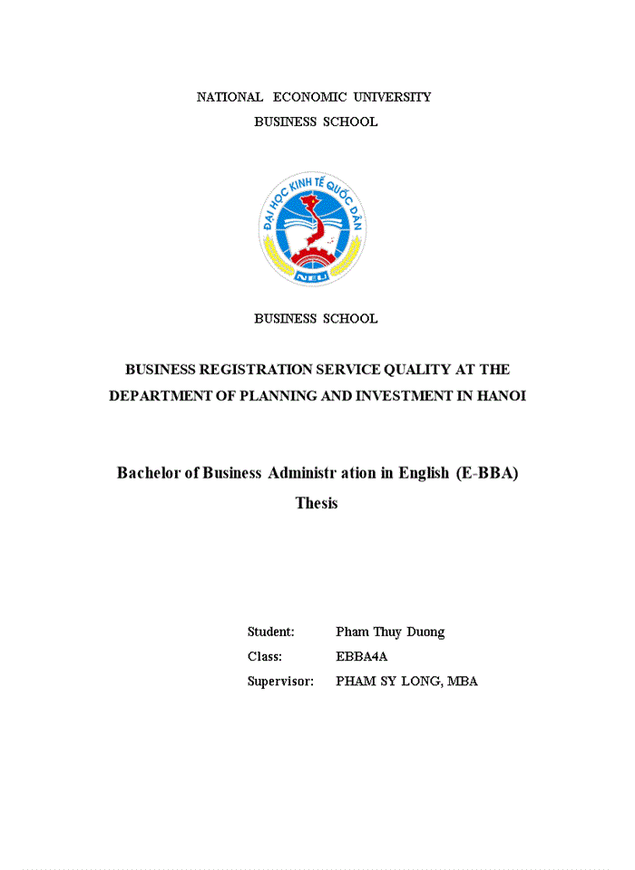 Business registration service quality at the department of planning and investment in hanoi