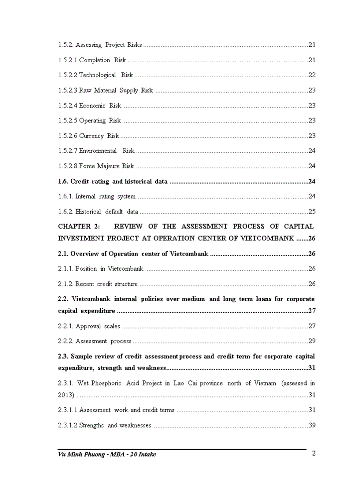 Recommendations to the pre-lending assessment  of capital investment project at Operation Center of Vietcombank