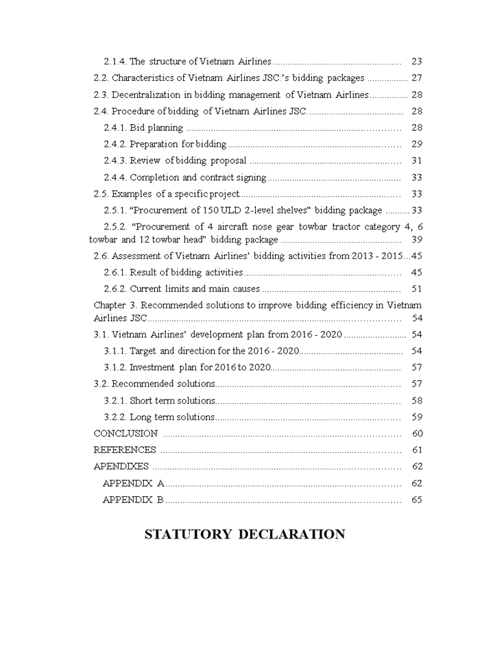 Bidding activities in vietnam airlines jsc’s projects during 2013 to 2015