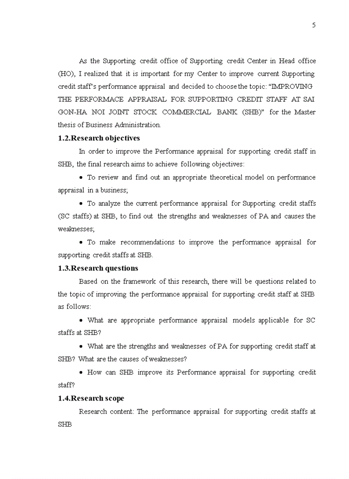 image for page Improving performance appraisal for supporting credit staffs at saigon hanoi commercial joint stock bank (shb)