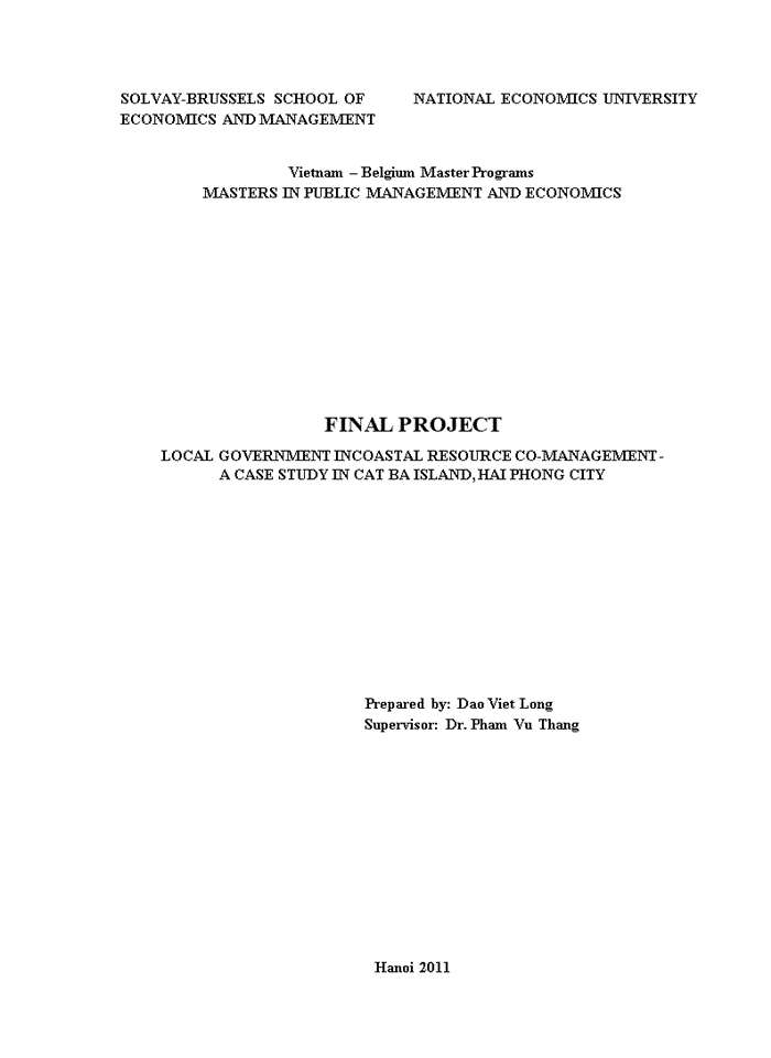 Local government incoastal resource co-management -a case study in cat ba island, hai phong city