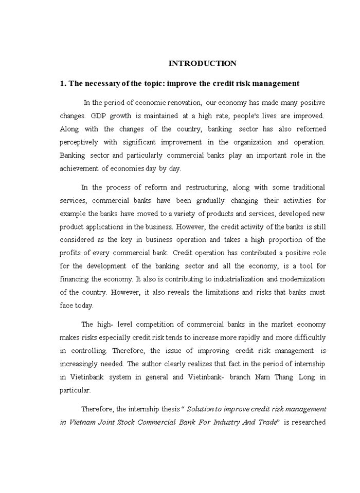 image for page Solution to improve credit risk management in Vietnam Joint Stock Commercial Bank For Industry And Trade