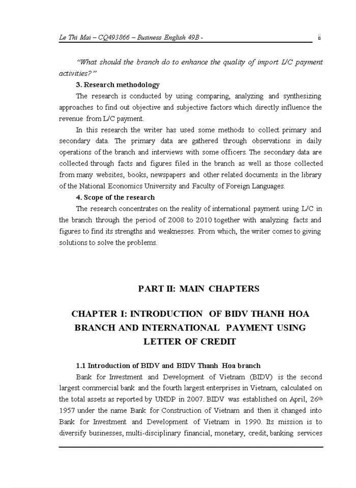 image for page Solutions to enhance the quality of international payment services using Letter of Credit in the Bank for Investment and Development Thanh Hoa branch
