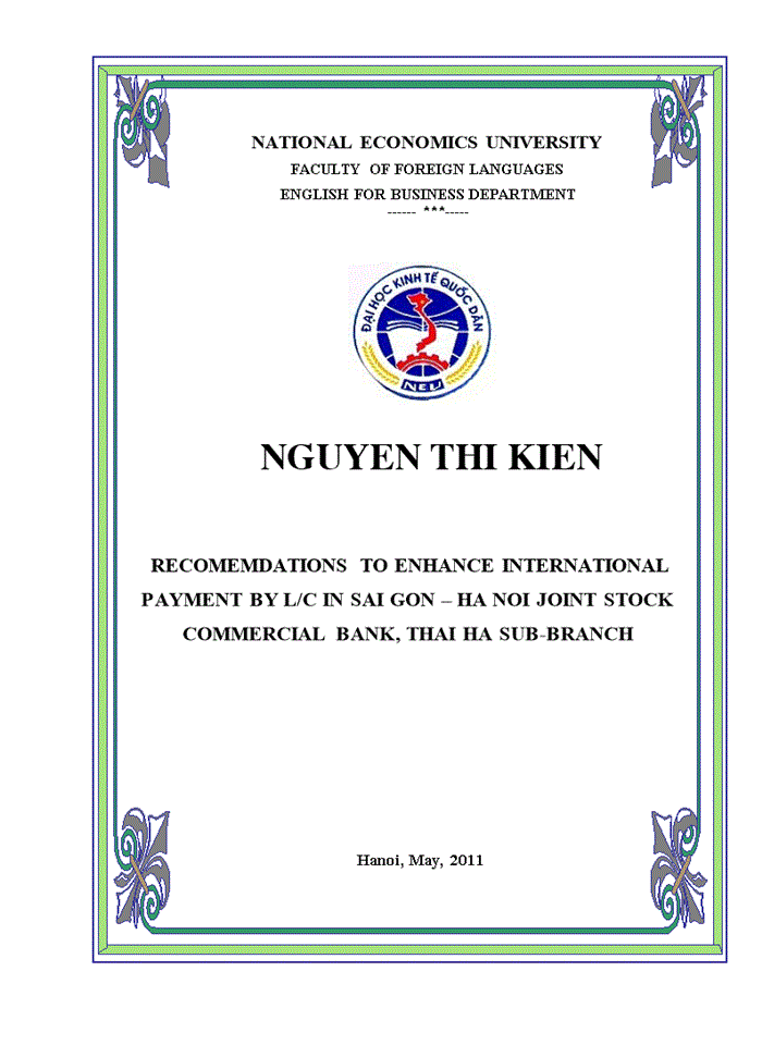 image for page Recomemdations to enhance international payment by l/c in sai gon – ha noi joint stock commercial bank, thai ha sub-branch