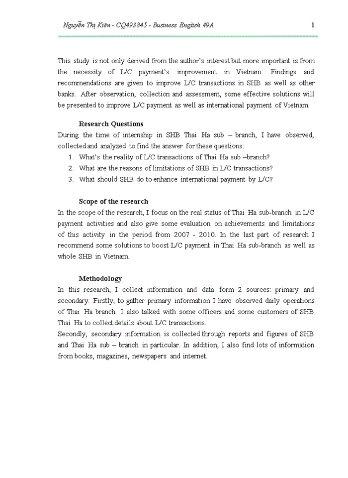 image for page Recomemdations to enhance international payment by l/c in sai gon – ha noi joint stock commercial bank, thai ha sub-branch