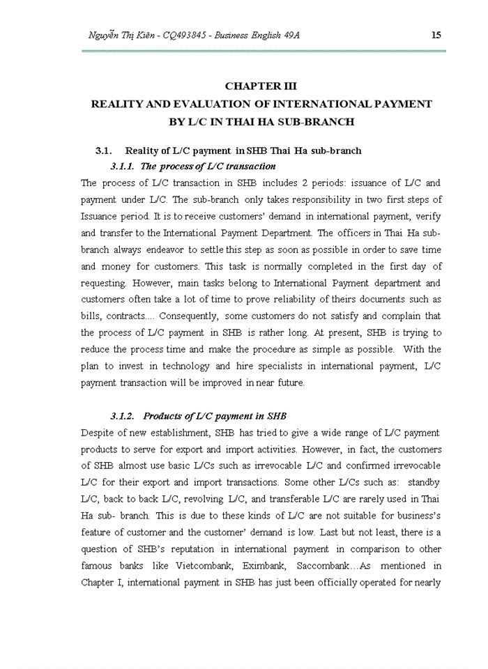 image for page Recomemdations to enhance international payment by l/c in sai gon – ha noi joint stock commercial bank, thai ha sub-branch